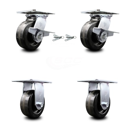 Service Caster 5 Inch Phenolic Caster Brakes/Swivel Locks and 2 Rigid, 2PK SCC-35S520-PHR-SLB-BSL-2-R-2